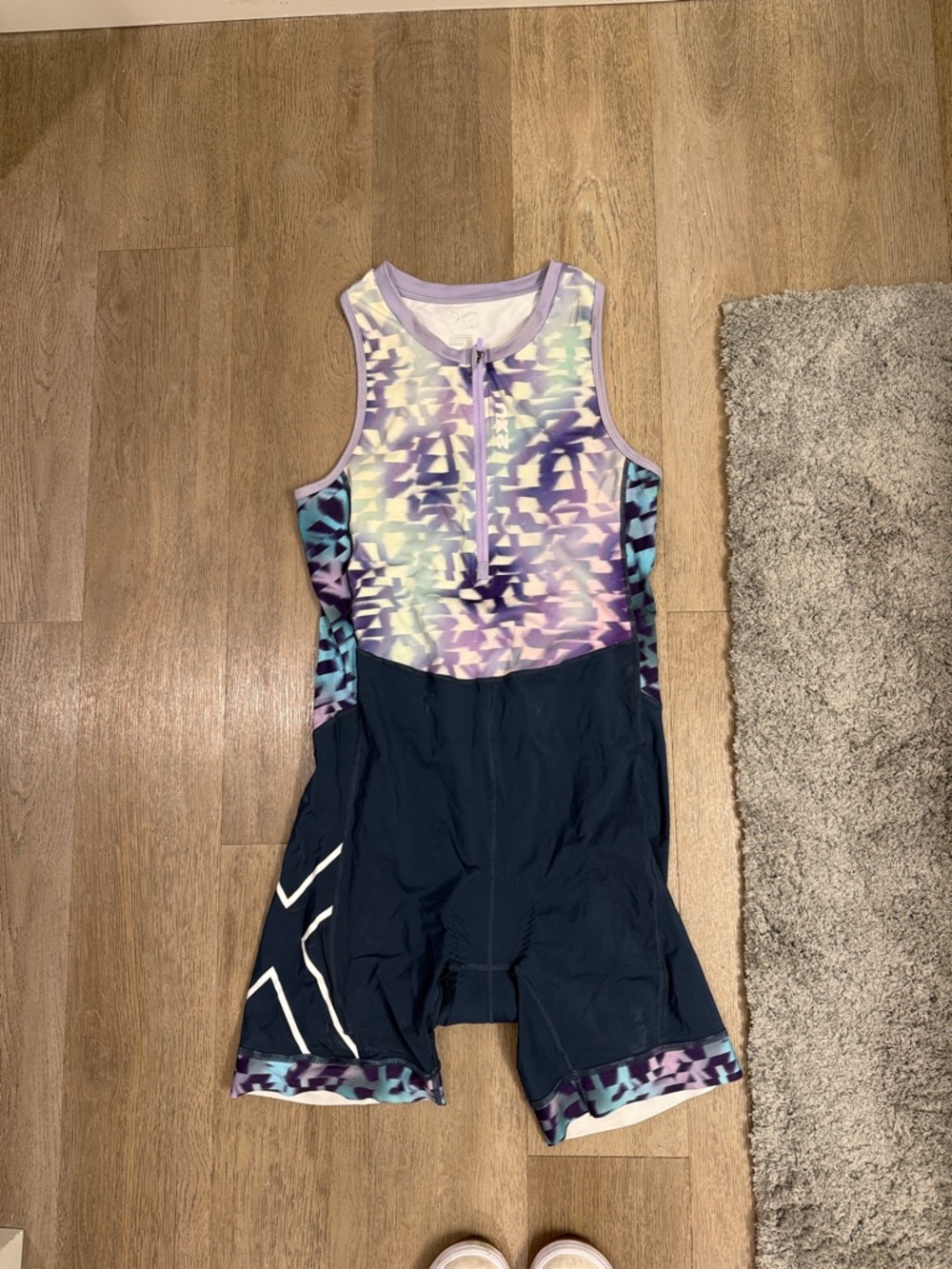 Triathlon Suit with Purple Blue Abstract Top